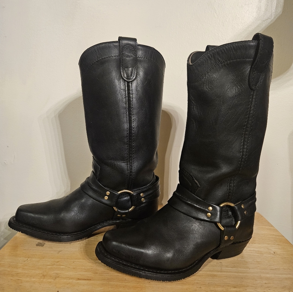 Black Leather Harness Boots
